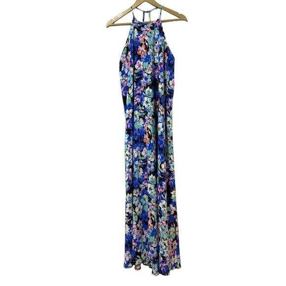 Yumi Kim Blue Floral Halter Neck Silk Maxi Dress Sz Small Formal Party Feminine - Picture 1 of 6